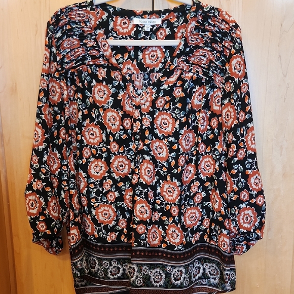 Black Rainn Tops - Black Rainn Black and Orange Floral Blouse- Lowest Price
